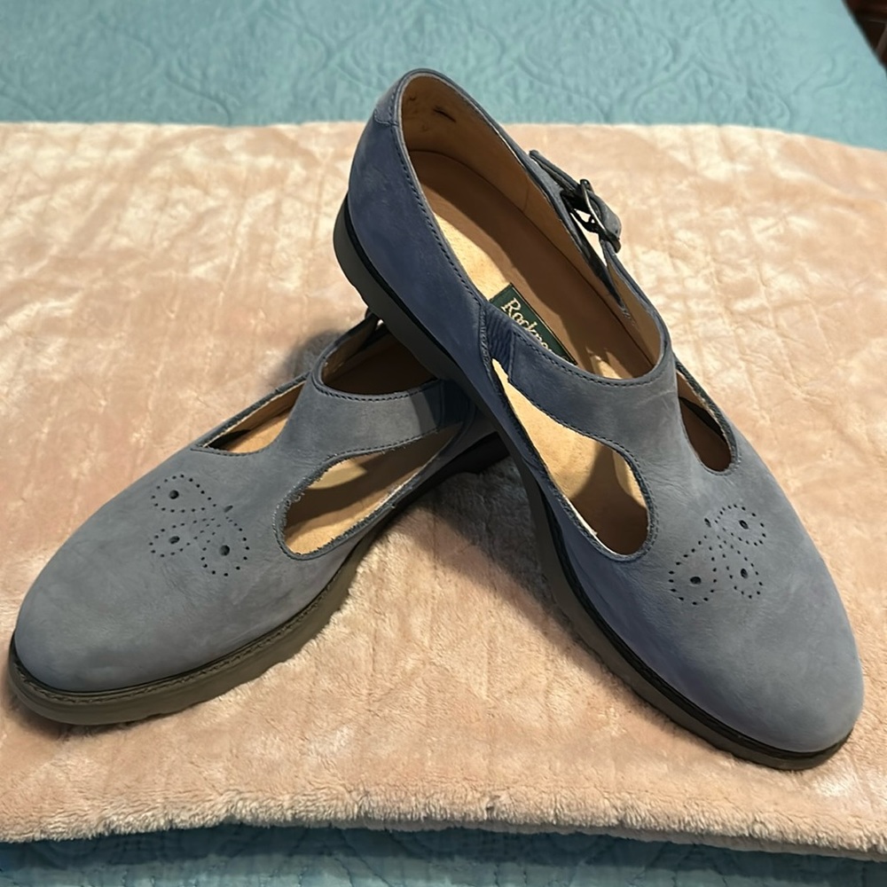 Rockport ladies  blue suede T strap Mary Jane’s shoes size 8.5 M